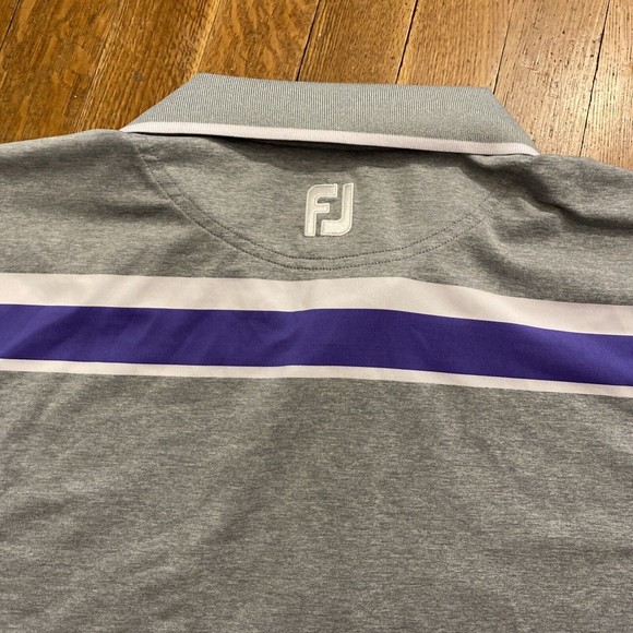 FootJoy Golf Polo Athletic Fit Mens Large Shirt Gray- Lavender White Stripe Logo - Picture 5 of 12